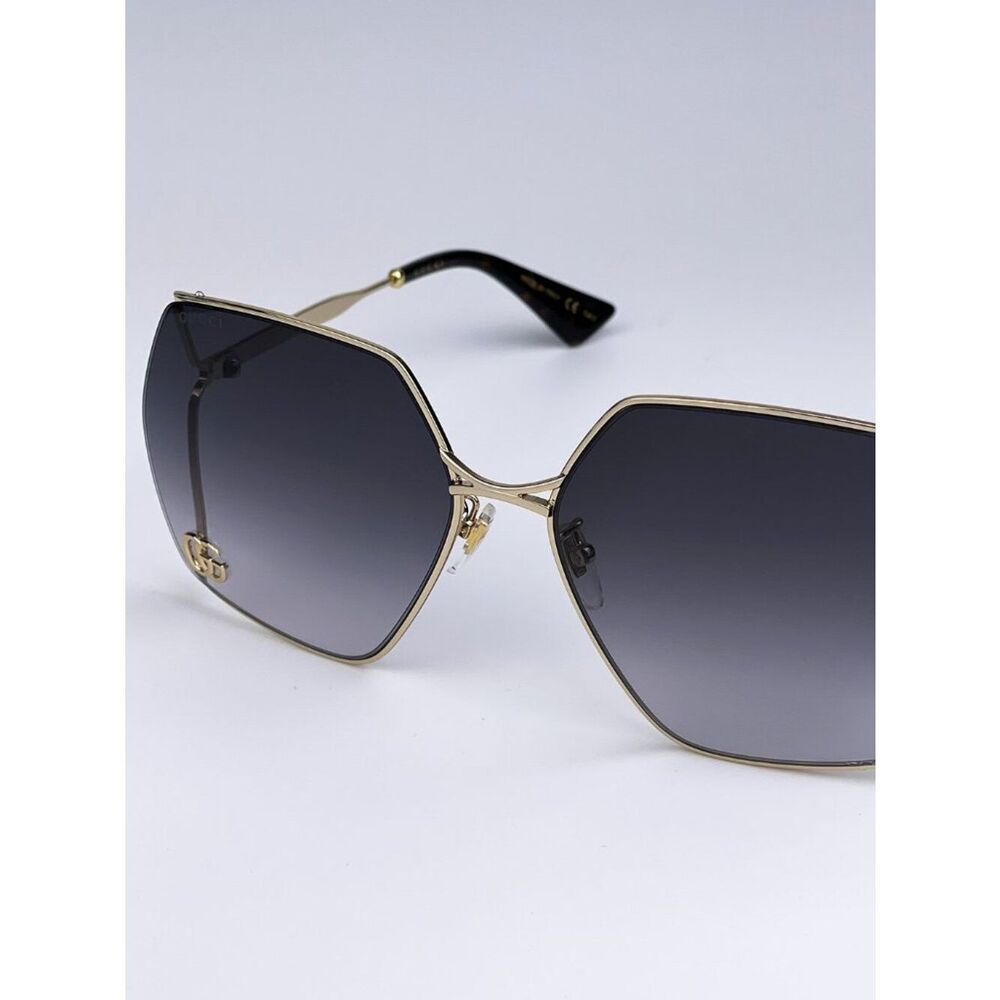 NEW Gucci Logo GG0817S 006 Gold Gray Geometric Oversized Metal Women Sunglasses - Picture 4 of 11